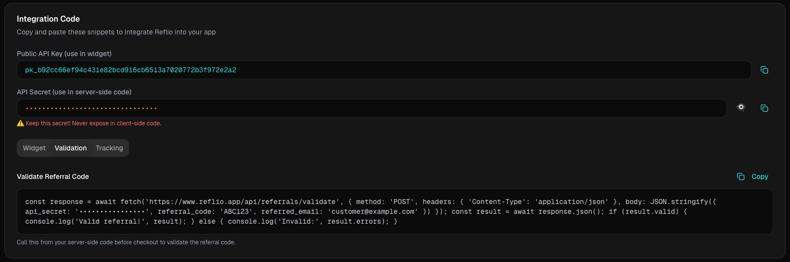 Integration Code Example